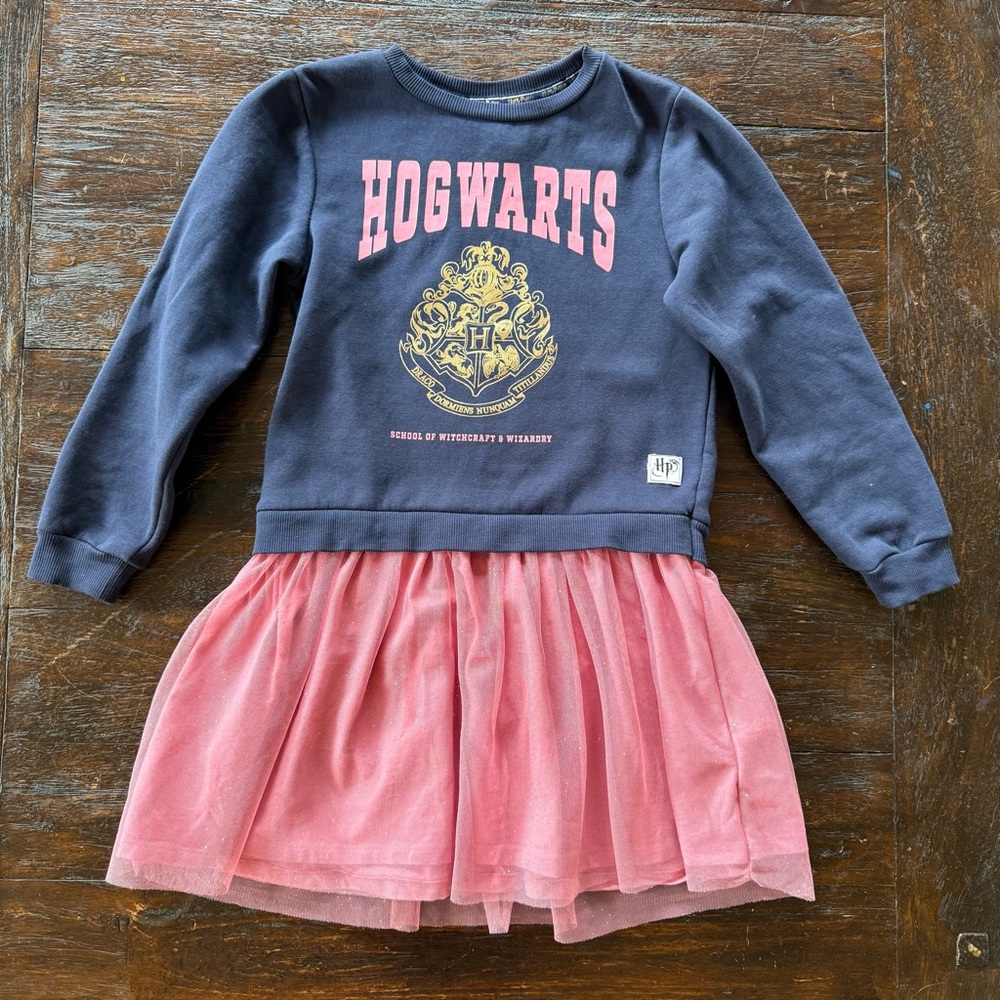H&M Harry Potter Wizarding World Navy and Pink Sweater/sweatshirt Dress 6x-7